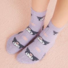 Short crew socks rendered in fuzzy knit and features Sanrio characters print, warm and cozy. One size. 100% Authentic. Cozy Purple Winter Socks, Kawaii Socks For Winter Gifts, Kawaii Socks For Stocking Stuffers In Winter, Cute Super Soft Socks For Stocking Stuffers, Playful Super Soft Winter Socks, Playful Super Soft Socks For Winter, Playful Soft Socks For Winter, Playful Soft Winter Socks, Cute Cat Design Socks For Winter