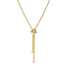 Featuring a glitter effect and an eye-catching love knot, this gorgeous Y-necklace from Viale18K Italian Gold will provide a captivating look on your neckline. You'll love all of the compliments! Measuring 16.75", it's crafted in 18K yellow gold with a polished finish that delivers across-the-room gleam. The rope chain safely secures with a lobster clasp. It's the perfect finishing touch to any style, whether you're going casual or dressing up. It's destined to be a go-to favorite in your collec Yellow Gold Lariat Necklace For Party, Yellow Gold Lariat Necklace With Clavicle Chain For Party, Luxury Gold Lariat Necklace For Anniversary, Yellow Gold Long Lariat Necklace, Anniversary Yellow Gold Lariat Necklace, Knot Rope, Everyday Wear Jewelry, Necklace Clasps, Love Knot