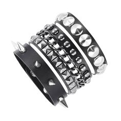 PRICES MAY VARY. Material: PU leather, Alloy Spikes. Length: 7"-8"(18cm-20cm), Width: 0.6"(1.5cm). Wide Leather Bracelet with Spike Rivet decor & Adjustable Snap Button. Cool Punk Rock Biker Wide Strap Thick Leather Bracelet. Good Idea As a Gift: For Your Boyfriend, Husband, Brothers, Sisters Or just for cosplay jewelry. Milakoo 3 Pcs Black Leather Punk Rock Bracelets with Spike Studded Rivet Chain Halloween Wristband Rock Bracelets, Rocker Costume, Gothic Bracelet, Cosplay Jewelry, Gothic Chokers, Leather Rivets, Brothers Sisters, Bracelet Leather, Leather Collar