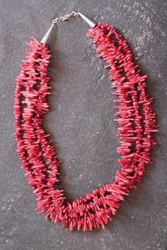 Native American Coral and Sterling Silver Necklace  LV-#63 #jewelry Elegant Multi-strand Red Coral Beaded Necklaces, Turquoise Silver Bracelet, Multi-strand Red Coral Beaded Necklace For Gift, Luxury Hand-strung Red Coral Beaded Necklaces, Unique Hand-strung Red Coral Necklaces, Bohemian Hand-strung Red Coral Necklaces, Native American Necklace, Feather Ring, American Turquoise