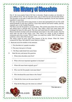 the history of chocolate worksheet