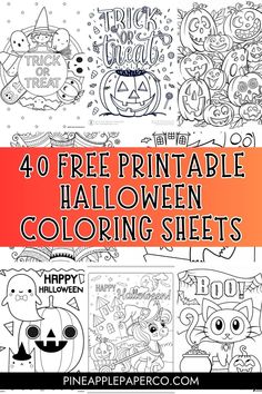 halloween coloring sheets with the text 40 free printable halloween coloring sheets