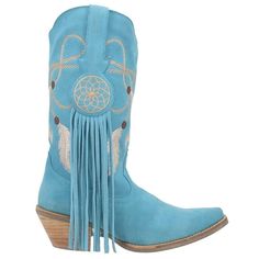 A vision of loveliness, the Day Dream 12-inch boot from Dingo1969 is trance-inducing. Featuring easy pull-on tabs, 2-1/2 inch heel and chic fringe, the Day Dream's show stopping detail is in its dream catcher design throughout the shaft. Size: 8.5.  Color: Blue.  Gender: female.  Age Group: adult. Western Style Blue Festival Boots, Blue Western Festival Boots, Blue Western Style Festival Boots, Blue Bohemian Festival Boots, Blue Bohemian Boots With Round Toe, Bohemian Blue Boots With Round Toe, Blue Bohemian Round Toe Boots, Fringe Embroidery, Cowboy Casual