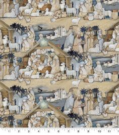 the nativity scene is depicted in this fabric