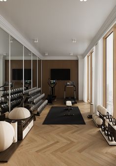 Gym Home Luxury, House Fitness Room, Fitness Room Design Home, Luxury Home Gym Ideas, In Home Gym Luxury, Neutral Home Gym Aesthetic, Gym In House Ideas, Fancy Home Gym, Home Gym Women