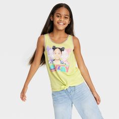 Trendy Spring School Top, Trendy Spring Tops For School, Lime Green Sleeveless Casual Top, Casual Lime Green Sleeveless Top, Playful Green Top For School, Playful Green Tops For School, Yellow Tops For Spring Playwear, Yellow Spring Tops For Playwear, Lime Green Cotton Tops For Summer