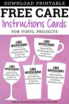 free printable instructions for wine glasses with the words, free care instructions and instructions