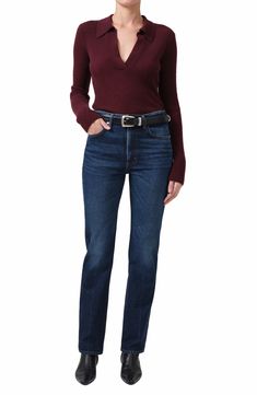 Venture from casual coffee dates to weekend fun in these ankle-hitting jeans cut from nonstretch denim. 30" inseam; 15" leg opening; 11 1/2" front rise; 14 1/2" back rise (size 29) Zip fly with button closure Five-pocket style 98% cotton, 2% polyurethane Machine wash, tumble dry Made in Turkey Classic Cropped Leg Jeans For Fall, Chic Standard Cut Leg Jeans For Fall, Fitted Cropped Jeans With Five Pockets, Classic Fitted Flare Jeans For Fall, Classic Straight Leg Flare Jeans For Fall, Straight Fit Cropped Jeans For Workwear In Fall, Classic Straight Leg Jeans For Fall, Fall Cropped Jeans With Straight Fit For Workwear, Fall Cropped Jeans With Five Pockets