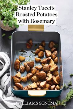 the cover of stanley tucci's roasted potatoes with rosemary by williams sonoma