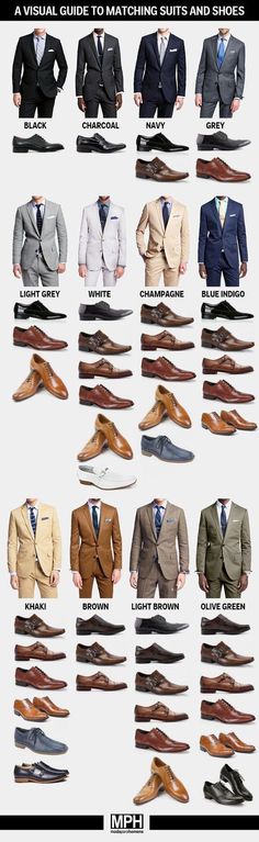 How to pick the perfect pair of shoes for every color suit Read more: Suits And Ties, Suit Shoes, Man Ray, Suit Style, Wedding Suits Men, Men's Suits