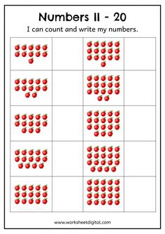 numbers 1 - 20 worksheet with red apples