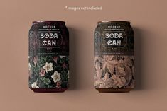 two cans of soda with floral designs on them