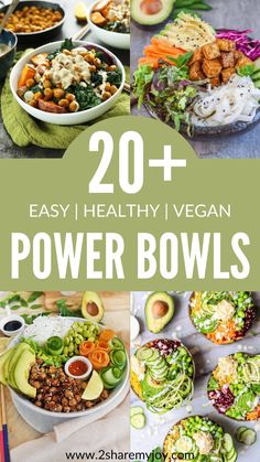 20 healthy vegan power bowls with text overlay