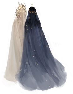 two veils with gold stars on them, one in white and the other in blue