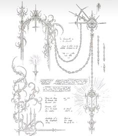 an old drawing of some type of decorative item with chains and crosses on it's sides