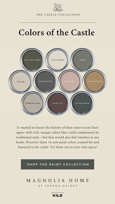 an advertisement for the castle paint collection, which is available in multiple colors and sizes