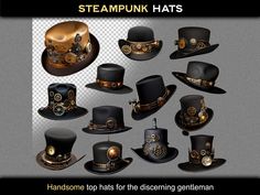 Steampunk Top Hat, Steampunk Hat, Victorian Hats, Big Design, Art Clipart, Steampunk Fashion, Clipart Images, Original Design, Victorian Era