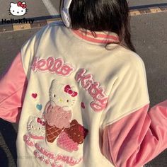 100% Brand New and High Quality . Material: Polyester, Cotton . Size: Available in size charts. Hello Kitty Outfit, Hello Kitty Y2k, Y2k Hello Kitty, Jacket Baseball, Mode Mantel, Kitty Clothes, Hello Kitty Clothes, Clothing Business, Hello Kitty Aesthetic