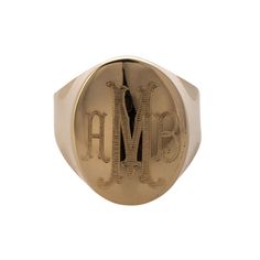 Personalized 14K Gold Oval Signet Ring Oval Signet Ring, Monogram Machine, Family Ring, Family Rings, Circle Monogram, Gold Signet Ring, Gold Engraving, Ring Sale, Jewel Box