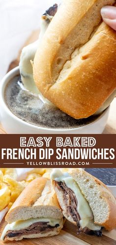 this easy french dip sandwich is made with fresh bread and has been cut in half