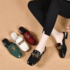 DETAILS Velcro closure With platform PU upper/insole Rubber outsole Leather Platform Loafers With Studded Rubber Outsoles, Leather Platform Slippers With Buckle Closure, Slippers High Heels, Chain Sandals, Basic Heels, Women's Mules, Women Slippers, Womens Mules, Womens Summer Shoes