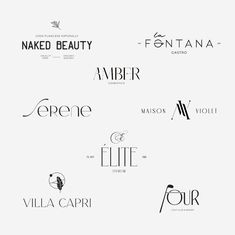 some logos that are all different colors and font styles, but one is black and white