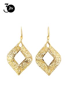 Moda Al Massimo�� 18k yellow gold over bronze filigree twisted marquise shape dangle earrings. Measure approximately 2 3/4"L x 1 7/16"W and have fish hook backings. Made in Italy. Diamond-shaped Gold Jewelry For Party, Gold Diamond-shaped Party Jewelry, Formal Gold Chandelier Earrings, Elegant Gold Diamond-shaped Earrings, Elegant Gold Hoop Earrings With French Hook, Elegant Gold Leaf-shaped Jewelry, Gold Metal Filigree Chandelier Earrings, Bronze Filigree Drop Earrings, Gold Bohemian Filigree Chandelier Earrings