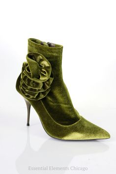 A velvet bootie featuring a stiletto heel, pointed toe, and interior zipper closure is elegantly embellished with matching floral accents. Velvet upper Rubber outsole Interior zipper closure 3.5" heel Ladies Fashion, Jeffrey Campbell, Workout Wear, Stiletto Heel, Bootie, Stiletto Heels, Ankle Boot, Ankle Boots, Stockings