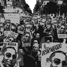 a large group of people holding up signs