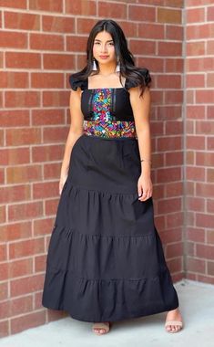 This Beautiful Mexican Paloma  Dress is the perfect dress for a special event or Mexican Fiesta. The off the shoulder design and slit up the leg makes it flirty and fun. It reflects the Mexican culture through its unique embroidered design and vibrant colors. It has elastic on the back and laces to tie for an adjustable and comfortable fit. It is embroidered by Artisanal Machine and hand manipulated by Mexican Artisans in Oaxaca Mexico. It's made out of Manta and is full of embroidered multicolor flowers. One Size S M L Plus Size Mexican Dress, Mexican Attire Women, Mexican Fiesta Outfit, Mexican Fashion Modern, Mexican Inspired Dress, Dress Latina, Mexican Party Dress, Catrina Dress, Mexican Clothing Style