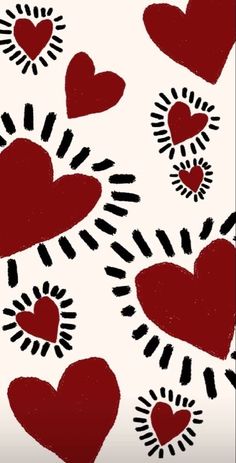 red and black hearts on white background