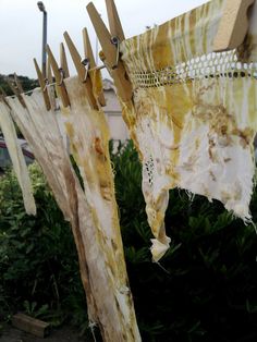 clothes hanging on the clothes line outside