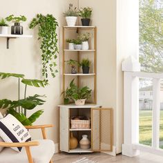 PRICES MAY VARY. 🌷【Attractive Shape】This modern corner shelf features fan-shaped wooden shelves paired with sleek gold metal frames, exuding a stylish charm that elevates any room. The unique design effortlessly fits into corners, providing an elegant space to display books, knickknacks, photo frames, plants, and other daily essentials. 🌷【Spacious Storage】This triangular-shaped corner cabinet features 4 open storage shelves (The top shelf includes glass holders), and a lower cabinet with 2 she Small Corner Blamket Storage, Ikea Corner Shelving, Shelf Storage Small Space, Baskets In Corner, Small Dining Room Corner Storage, Corner Bookshelves Living Room Target, Corner Shelves Uk, Window Corner Shelf, Home Office Corner Storage