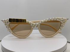 Bride cream and gold cat eye sunglasses Swarovski bling Elegant Sunglasses With Rhinestones, Blinged Out Sunglasses, Elegant Bling Sunglasses With Glass, Luxury Women's Rhinestone Sunglasses, Rhinestone Studded Sunglasses, Bling Sunglasses, Carmel Color, Couple Items, Bling Bling