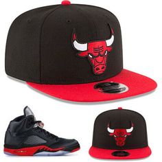 gwbks                                                                            This Listing is for a brand new with tags Authentic New Era NBA Chicago Bulls 2 Tone Snapback Hat Match Air Jordan 5 Black Red Brand New, Original Tag Attached  Material: 100 % Polyester  High Profile, Match Air Jordan 5 Black Red Cap   Grey Colorway Underneath Brim of Hat  Has a thick , Durable Panel Material  NBA Authenticity Sticker Under the Brim  100% Authentic Merchandise,Factory Direct   Classic New Era NBA S Dope Hats, Hat Aesthetic, All Nike Shoes, Nba Chicago Bulls, Gucci Hat, Cute Nike Shoes, Red Cap, Air Jordan 5, Cute Nikes