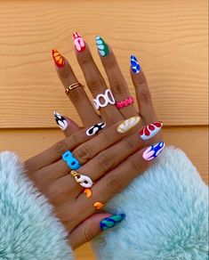 Funky Nail Art, Bright Summer Nails, Colorful Nail, Summery Nails, Almond Nails Designs, Crazy Nails