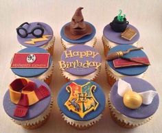 cupcakes with harry potter decorations on them