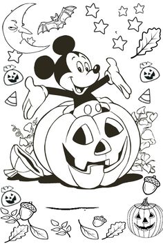 mickey mouse pumpkin coloring pages for kids to print out and color on the halloween day