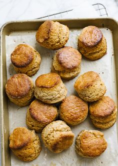 freshly baked muffins on a baking sheet