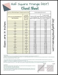 the height chart for half square triangle