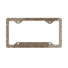 an animal print license plate frame on a white background with the word,'i love you