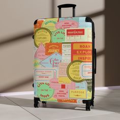 Traveling is best done in style, and suitcases help anyone do exactly that. Available in multiple sizes to accommodate your needs, they come with an adjustable handle, 360 degree swivel wheels, a safety lock, and an adjustable handle for carefree movement through airports and cities. To achieve high-resolution designs, prints go on a canvas surface that is encapsulated in the PC shell. .: Material: polycarbonate front and ABS back hard-shell  .: Adjustable telescopic handle .: Removable inner lining under a black rubber seal .: Two inner pockets .: Four double-wheels with 360o swivel  .: Built-in lock Portable Rectangular Travel Bag, Portable Travel Case, Large Capacity Rectangular Luggage For Weekend Trips, Multicolor Travel Bag With Luggage Sleeve For Overnight Trips, Rectangular Travel Bag With Luggage Sleeve For On-the-go, Large Capacity Multicolor Luggage For Trips, Multicolor Large Capacity Luggage For Trips, On-the-go Travel Bag With Luggage Sleeve And Rectangular Shape, Large Capacity Rectangular Luggage For Overnight Trips