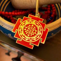 Sri Yantra Red Enamel Pendant, 925 Sterling Silver&Gold Coating, Hindu God Deity, Spiritual Pendant, Yantra Jewelry, Wealth Amulet, Lakshmi Sri Yantra is known as the yantra of the yantras. It consists of nine interconnected triangles surrounding a central point, known as a Bindu.. Sri yantra represents the human body as well as the universal energies. The universe is the macro cosmos and the human body is the micro cosmos. Our physical functions are performed by 43 energy centers. These energie Jewelry With Large Pendant For Puja And Festivals, Large Pendant Jewelry For Puja And Festivals, Red Symbolic Engraved Jewelry, Amulet Jewelry For Puja And Festivals, Symbolic Jewelry For Puja And Festivals, Amulet Style Jewelry For Puja And Festivals, Symbolic Jewelry For Puja And Diwali, Symbolic Jewelry For Puja During Diwali, Symbolic Jewelry For Diwali Puja