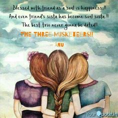 three girls with their arms around each other and the words in arabic are written above them