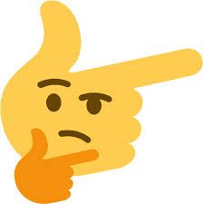 an emoticive cartoon character pointing at something with his index finger to the side