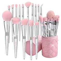 PRICES MAY VARY. 【15 PCS Essential Make up Brushes Set with elegant Pink Brush Holder with lid】Contains All frequently use makeup brushes Cover all your needs of all Your Makeup. Precision powder brush, Rounded dense buffer Foundation,Tapered highlighter, Angled Contur,Eye shader, Angled shader, Domed blender, Cream Gel Shader,Smudge short shader, Duo ended liner brow with spoolie brush 【Bueart-Tech Premium Soft&High Elastic Cruelty free vegan Hair】An exclusive selection of high performance synt Makeup Contouring, Pink Brush, Pink Makeup Brush, Blending Eyeshadow, Eye Makeup Brushes, Contour Brush, Soft Makeup, Foundation Powder, Makeup Brush Holders