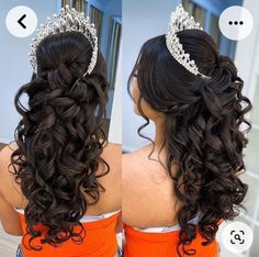 (Penteado com coroa) Quinceanera Hairstyles, Quince Hairstyles, Athletic Hairstyles, Natural Hair Styles Easy, Beauty Makeup Tips, Quince Dresses, Pavlova