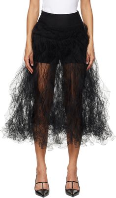 Nylon tulle midi skirt. Pleated ruffled trim throughout. · Layered construction · Concealed zip closure at side seam · Integrated short-style silk crêpe underlay Supplier color: Black Maxi Skirt Runway, Skirt Runway, Tulle Maxi Skirt, Tulle Midi Skirt, Valentino Black, Skirt Pleated, Black Tulle, Silk Crepe, Valentino Garavani