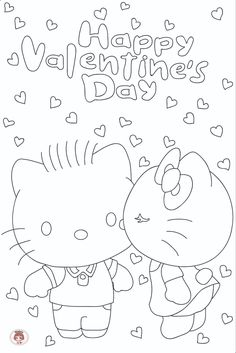 a hello kitty valentine coloring page with the words happy valentine's day on it