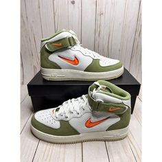 Nike Air Force 1 Mid Qs Jewel Oil Green White Orange Mens Size 11 Dq3505 100. Brand New In Original Box. Box May Have Damage Due To Stocking And Shipping. Item Is In Perfect Condition. 100% Authentic Or Your Money Back. Ships In Double Box To Protect The Shoe Box. Shipped Via Priority Mail With Tracking Information. Feel Free To Contact Us For Any Questions. Thank You For Visiting Our Store. Casual Green High-top Fade-resistant Sneakers, Casual Green High-top Nike Air Force 1, Green Leather Nike Air Force 1 With Round Toe, Huraches Nike, Track And Field Shoes, Nike Air Max 98, Nike Air Force 1 Mid, Air Force 1 Mid, Nike Waffle